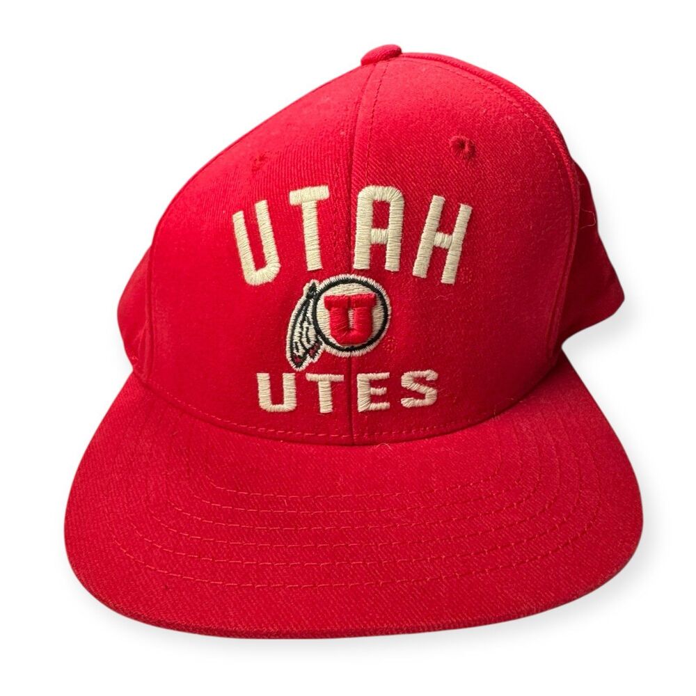 Utah Utes NCAA Adjustable Snapback Hat Red Flat Bill Hat Retro‎